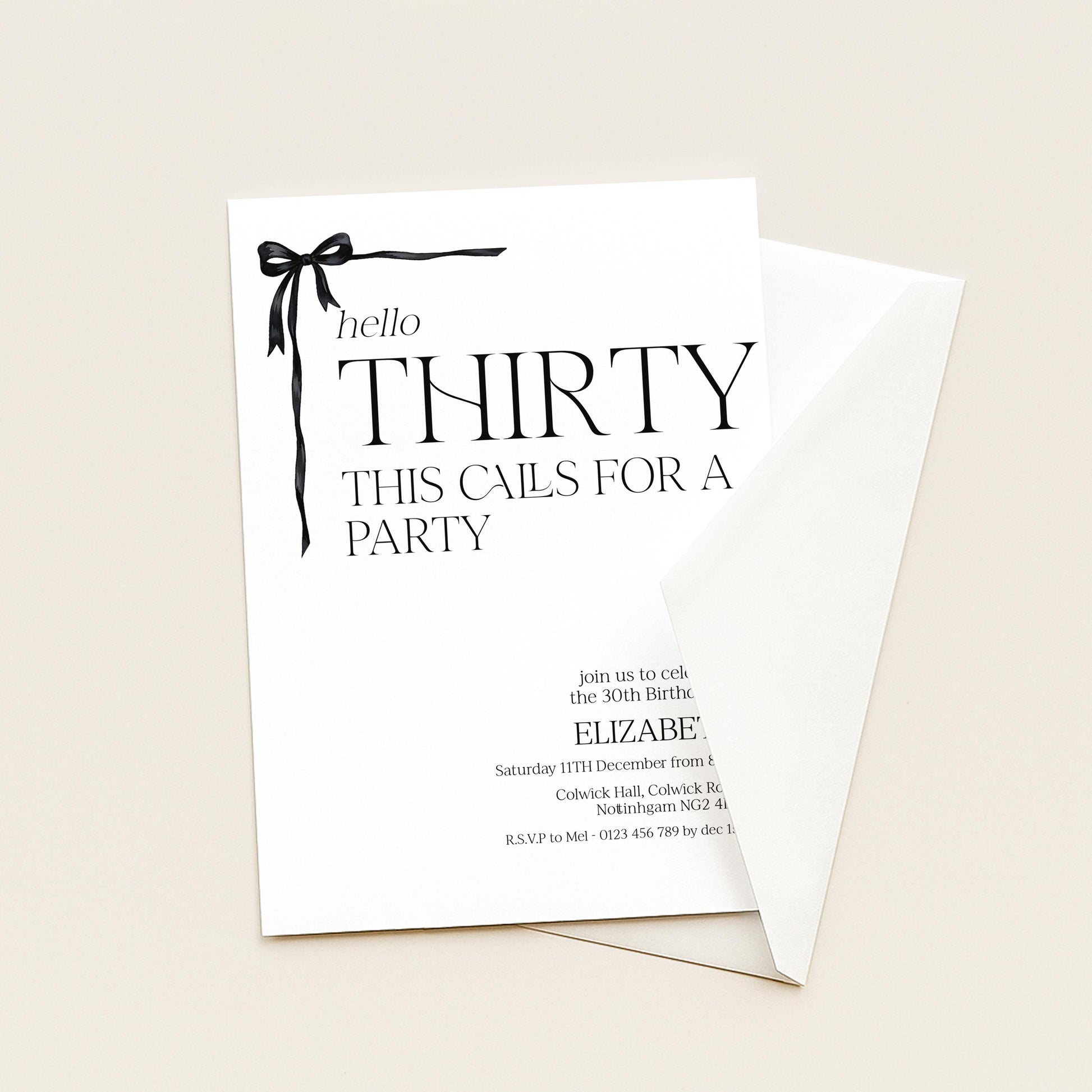 30th Birthday Invitation Woman, Hello Thirty Party Invite, Bow Birthday Invite, Editable Corjl Template