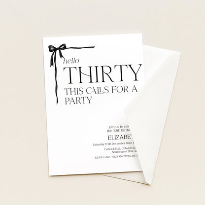30th Birthday Invitation Woman, Hello Thirty Party Invite, Bow Birthday Invite, Editable Corjl Template
