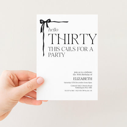 30th Birthday Invitation Woman, Hello Thirty Party Invite, Bow Birthday Invite, Editable Corjl Template