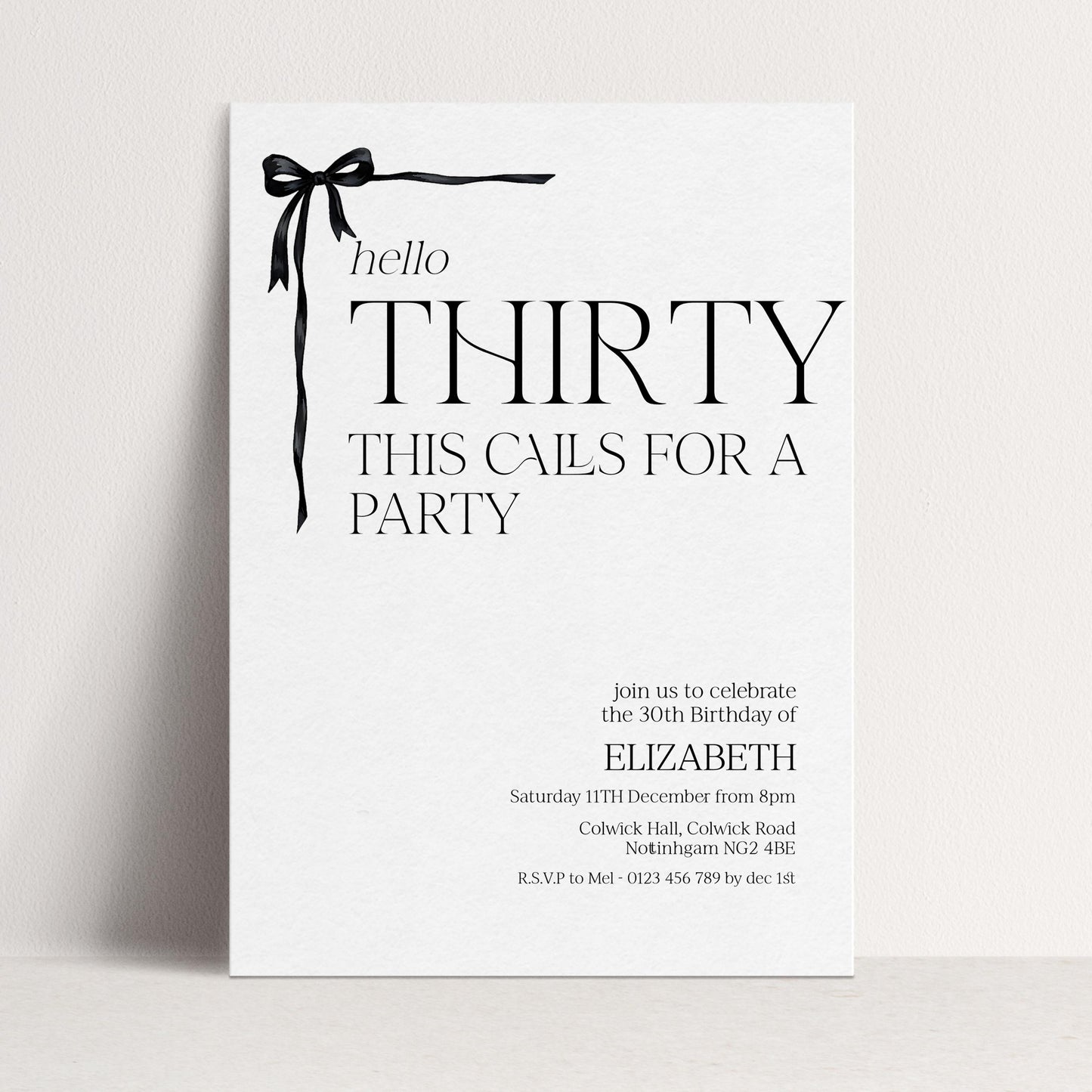 30th Birthday Invitation Woman, Hello Thirty Party Invite, Bow Birthday Invite, Editable Corjl Template
