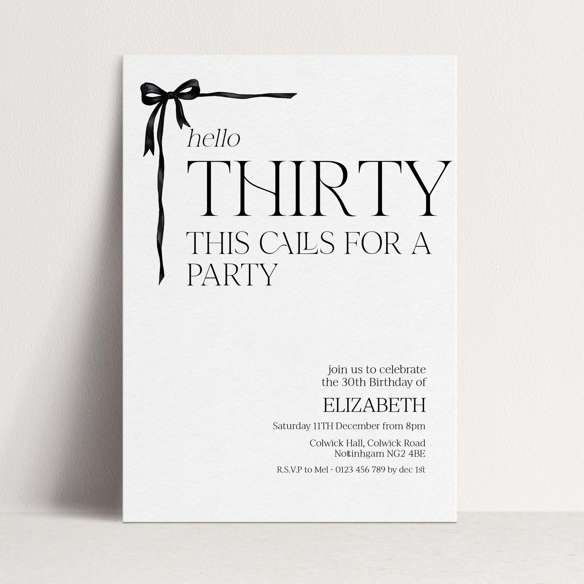 30th Birthday Invitation Woman, Hello Thirty Party Invite, Bow Birthday Invite, Editable Corjl Template