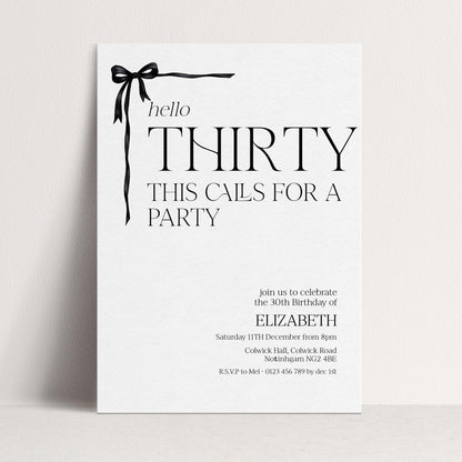 30th Birthday Invitation Woman, Hello Thirty Party Invite, Bow Birthday Invite, Editable Corjl Template