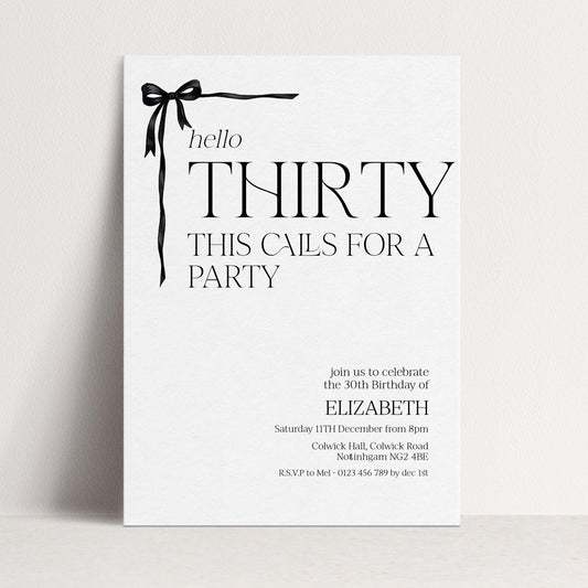 30th Birthday Invitation Woman, Hello Thirty Party Invite, Bow Birthday Invite, Editable Corjl Template