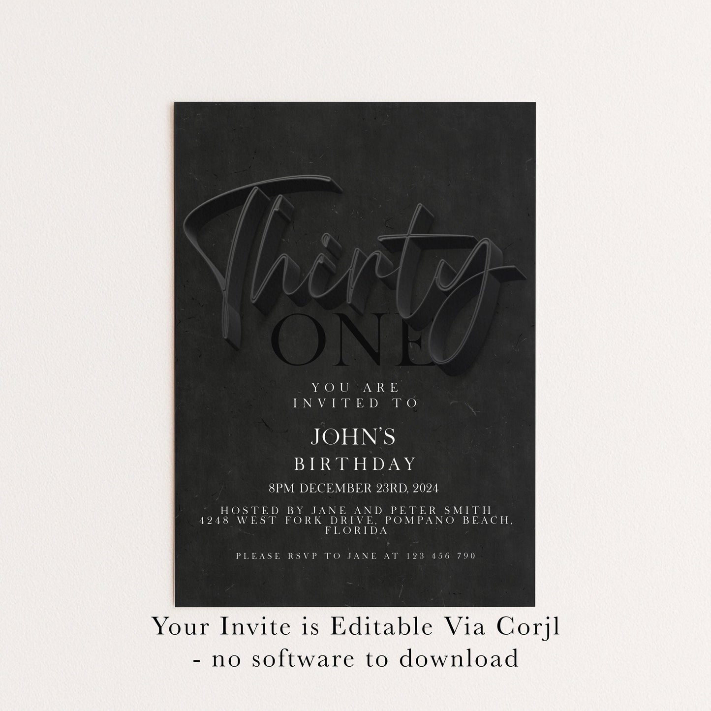 31st Birthday Invitation Editable 31st invite Black invitation Simple Elegant For Him or Her Instant Download Printable SE19