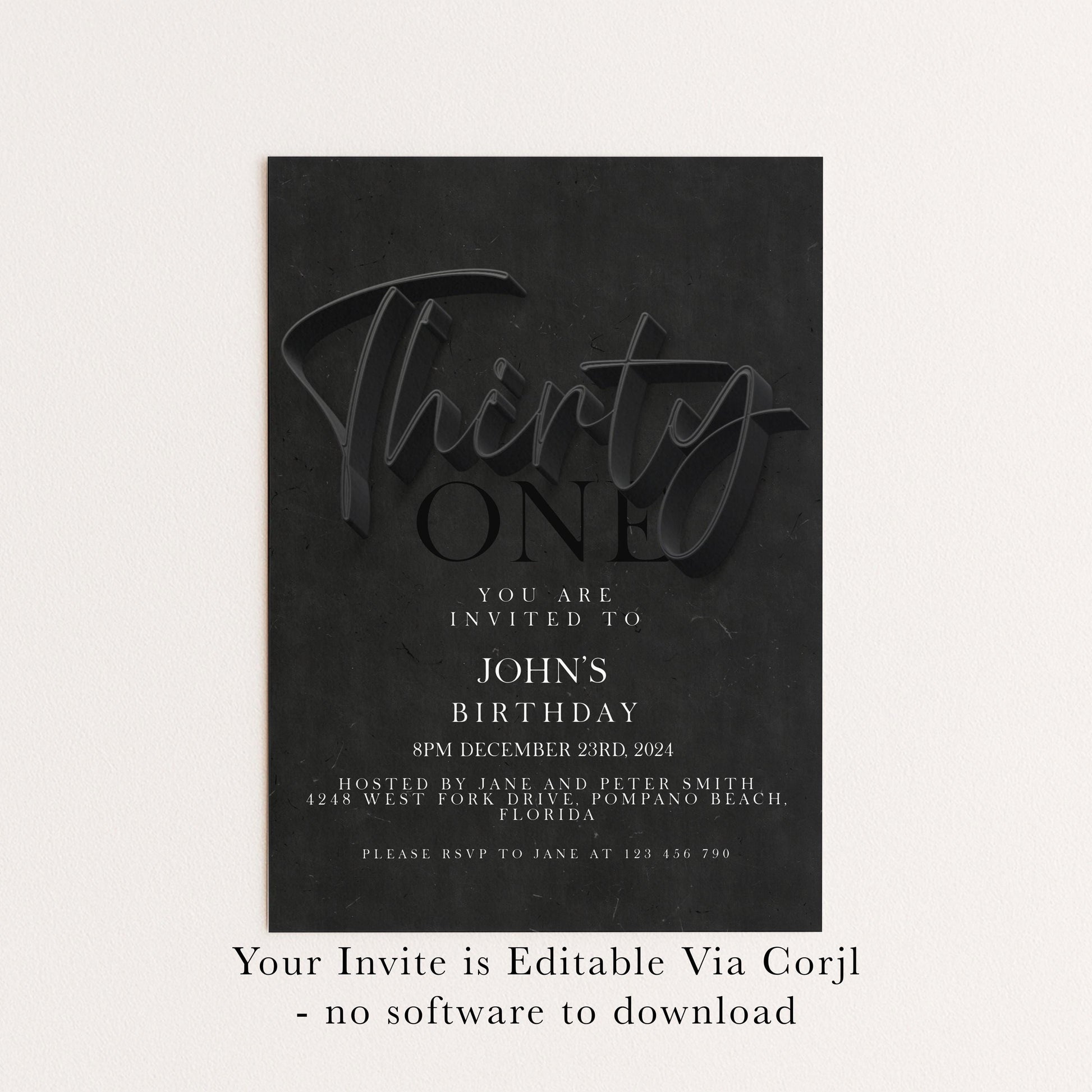 31st Birthday Invitation Editable 31st invite Black invitation Simple Elegant For Him or Her Instant Download Printable SE19