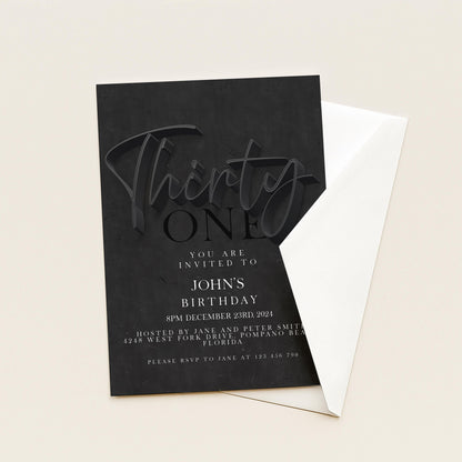31st Birthday Invitation Editable 31st invite Black invitation Simple Elegant For Him or Her Instant Download Printable SE19