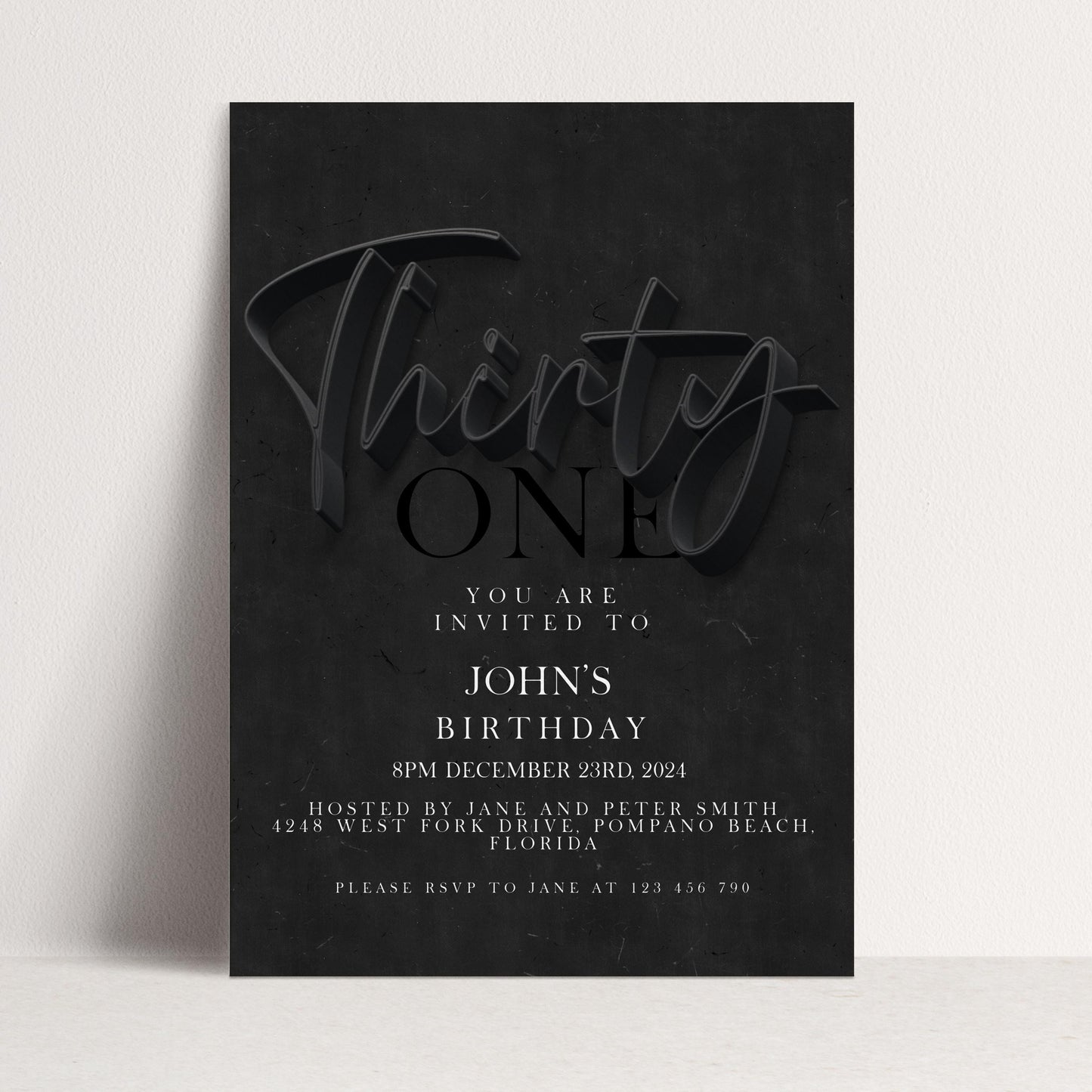 31st Birthday Invitation Editable 31st invite Black invitation Simple Elegant For Him or Her Instant Download Printable SE19