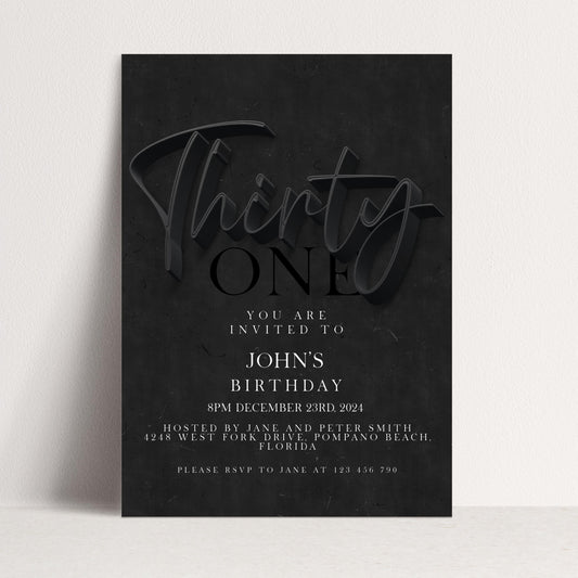 31st Birthday Invitation Editable 31st invite Black invitation Simple Elegant For Him or Her Instant Download Printable SE19