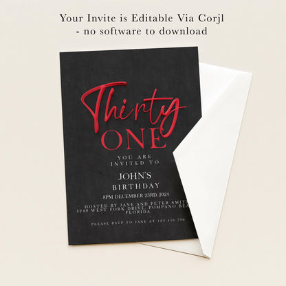 The image is a birthday invitation for John's 30th birthday, which is being edited via a computer.
