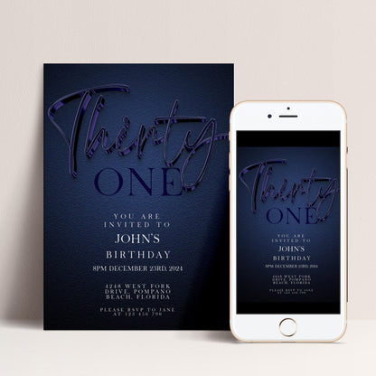 31st Birthday Invitation Editable 31st invite Navy invitation Simple Elegant For Him or Her Instant Download Printable NV20