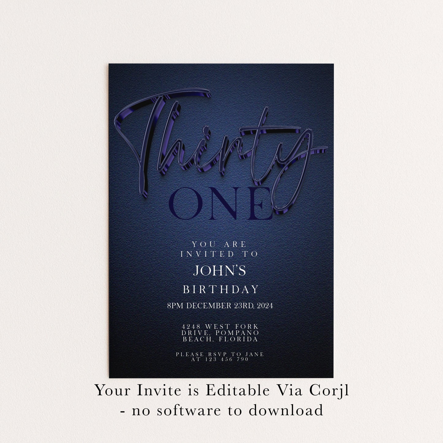 31st Birthday Invitation Editable 31st invite Navy invitation Simple Elegant For Him or Her Instant Download Printable NV20