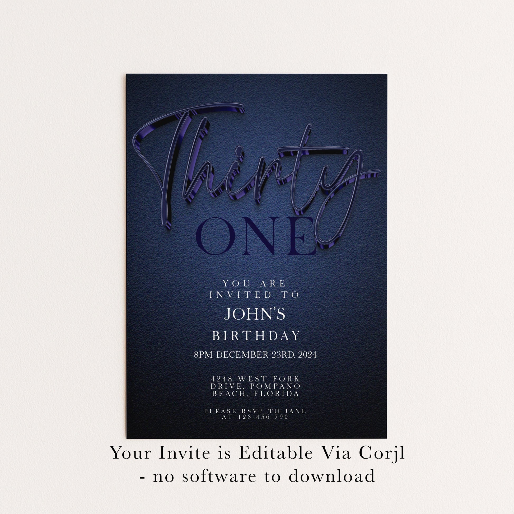 31st Birthday Invitation Editable 31st invite Navy invitation Simple Elegant For Him or Her Instant Download Printable NV20