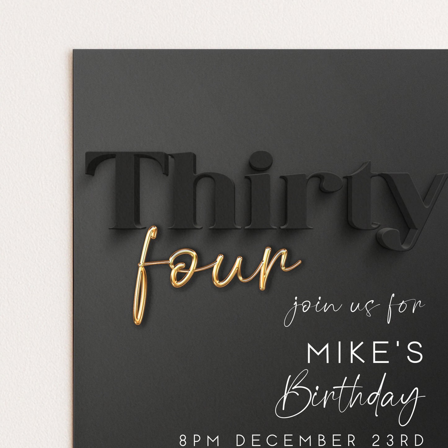 Editable 34th Birthday Invitation – Elegant Black and Gold Digital Party Invite for Him – Instant Download – Customizable Template BG78