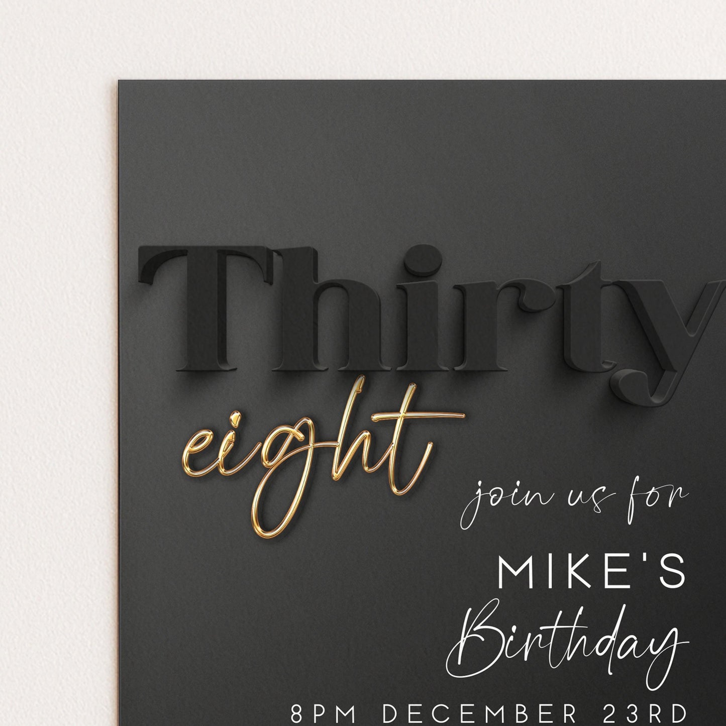 Editable 38th Birthday Invitation Black and Gold, Modern Thirty Eight Invite, Corjl Template, Elegant Birthday Party Invitation for Him BG78