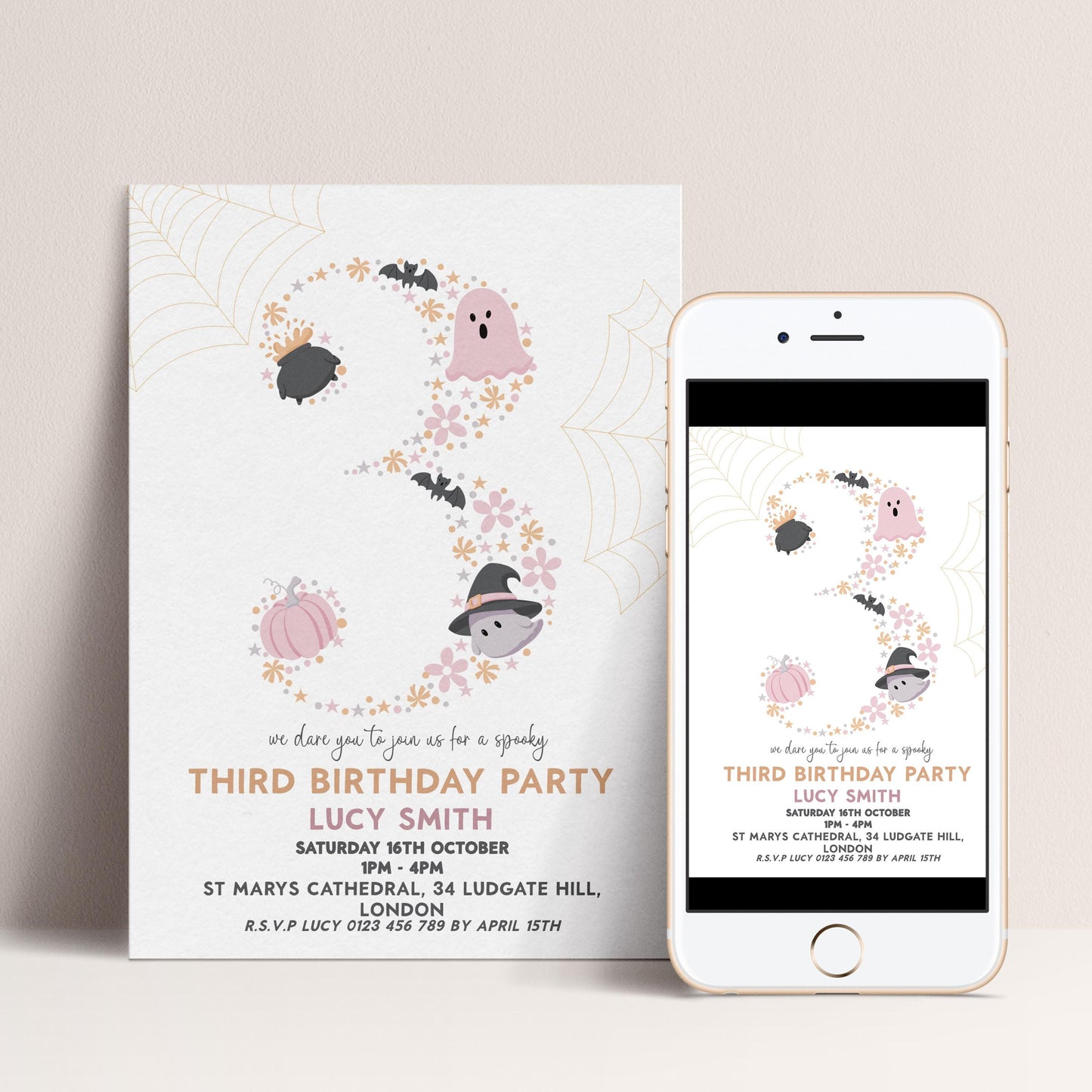 3rd Birthday Downloadable Halloween Three Year Old Birthday Party – Editable Spooky Party Invitation – Instant Download for Kids Printable
