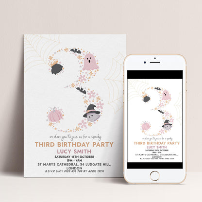 3rd Birthday Downloadable Halloween Three Year Old Birthday Party – Editable Spooky Party Invitation – Instant Download for Kids Printable