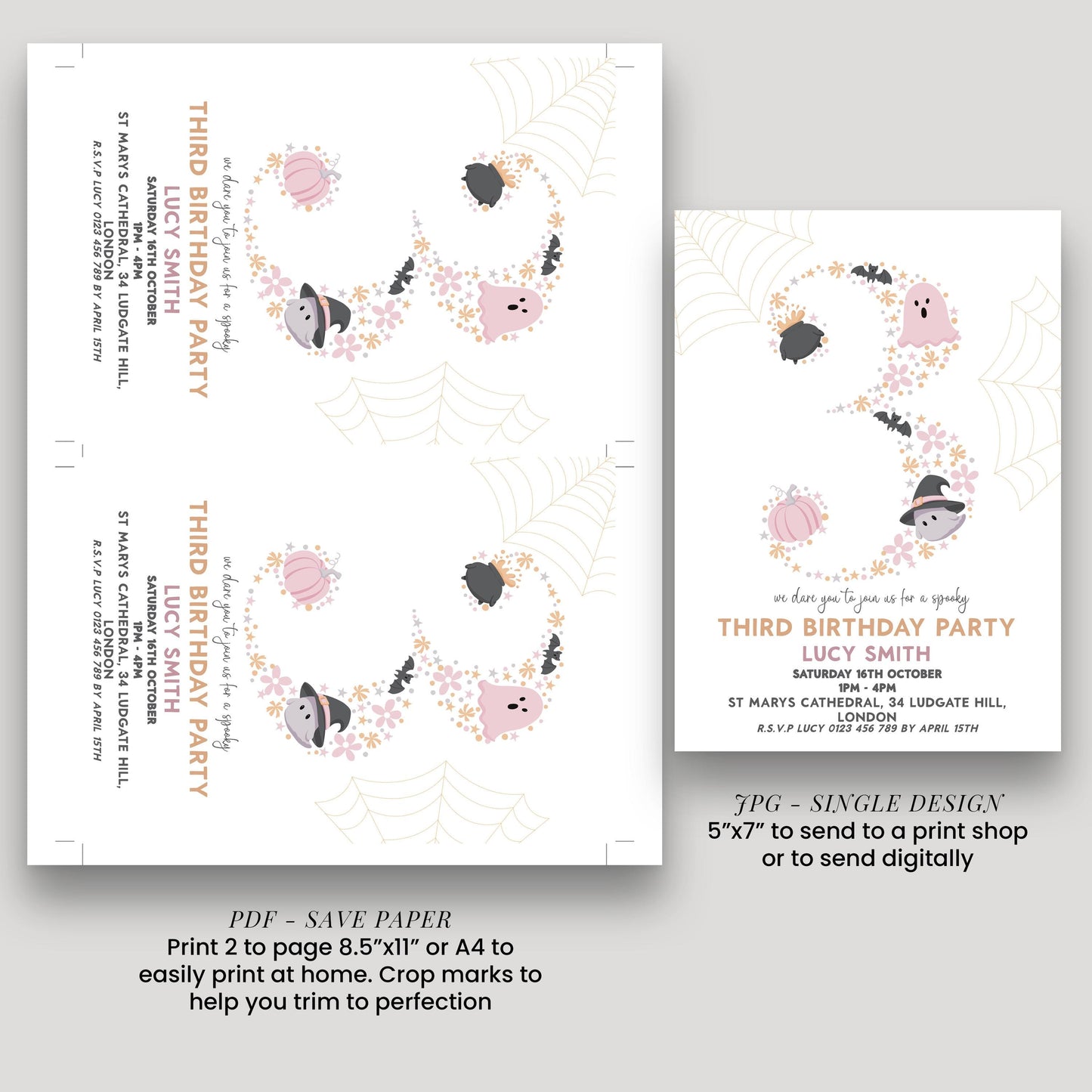 3rd Birthday Downloadable Halloween Three Year Old Birthday Party – Editable Spooky Party Invitation – Instant Download for Kids Printable