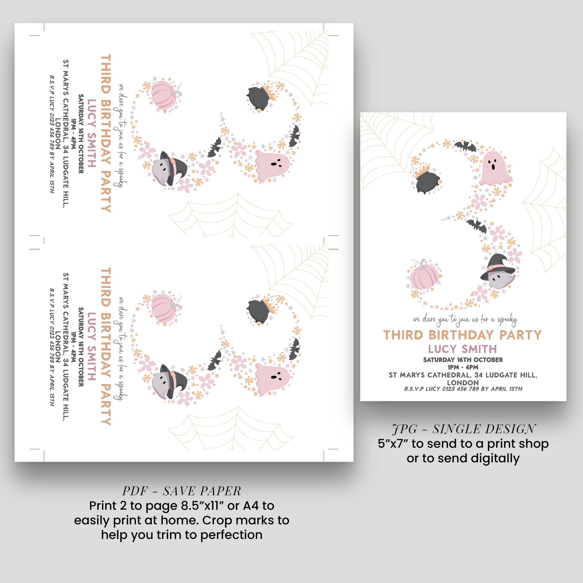3rd Birthday Downloadable Halloween Three Year Old Birthday Party – Editable Spooky Party Invitation – Instant Download for Kids Printable