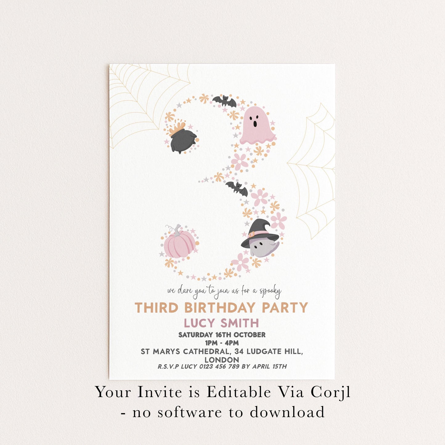 3rd Birthday Downloadable Halloween Three Year Old Birthday Party – Editable Spooky Party Invitation – Instant Download for Kids Printable