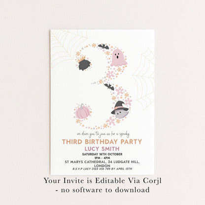3rd Birthday Downloadable Halloween Three Year Old Birthday Party – Editable Spooky Party Invitation – Instant Download for Kids Printable