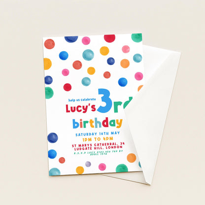 3rd Birthday Invitation Bright Colour, Kids Birthday Party Invite, Fun Colourful Party Invite, Editable Template