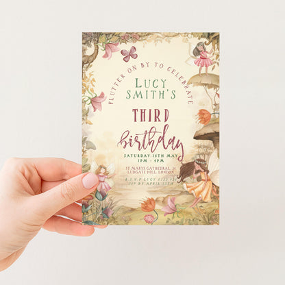 3rd Birthday Invitation Fairy Theme, Girls Fairy Party Invite, Magical Woodland Birthday, Kids Editable Template FY25