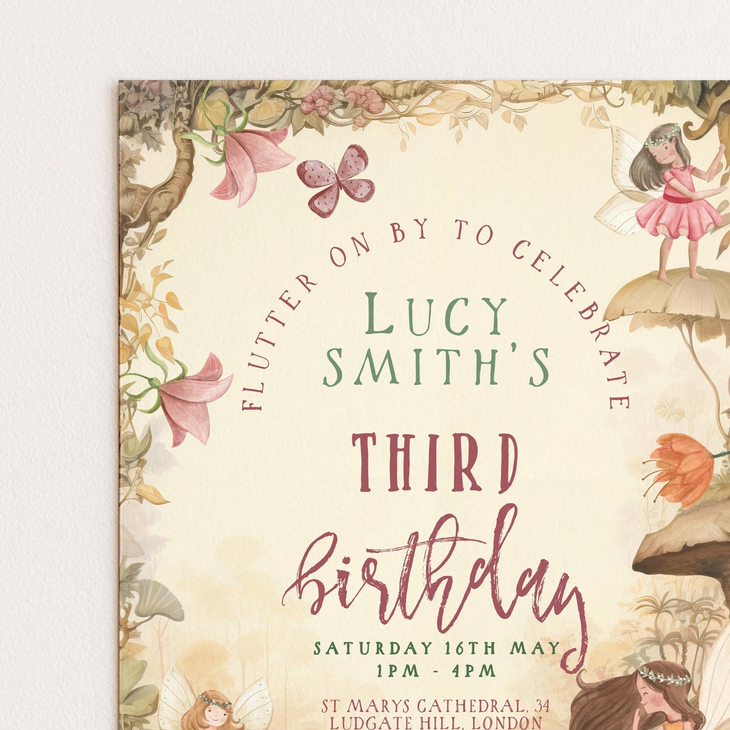 3rd Birthday Invitation Fairy Theme, Girls Fairy Party Invite, Magical Woodland Birthday, Kids Editable Template FY25