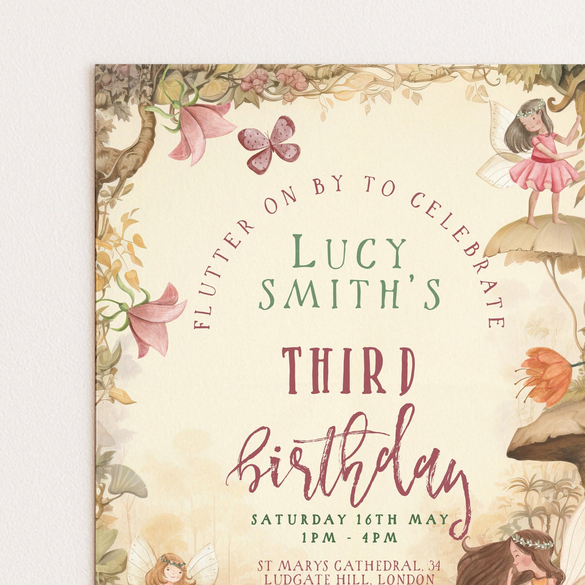 3rd Birthday Invitation Fairy Theme, Girls Fairy Party Invite, Magical Woodland Birthday, Kids Editable Template FY25