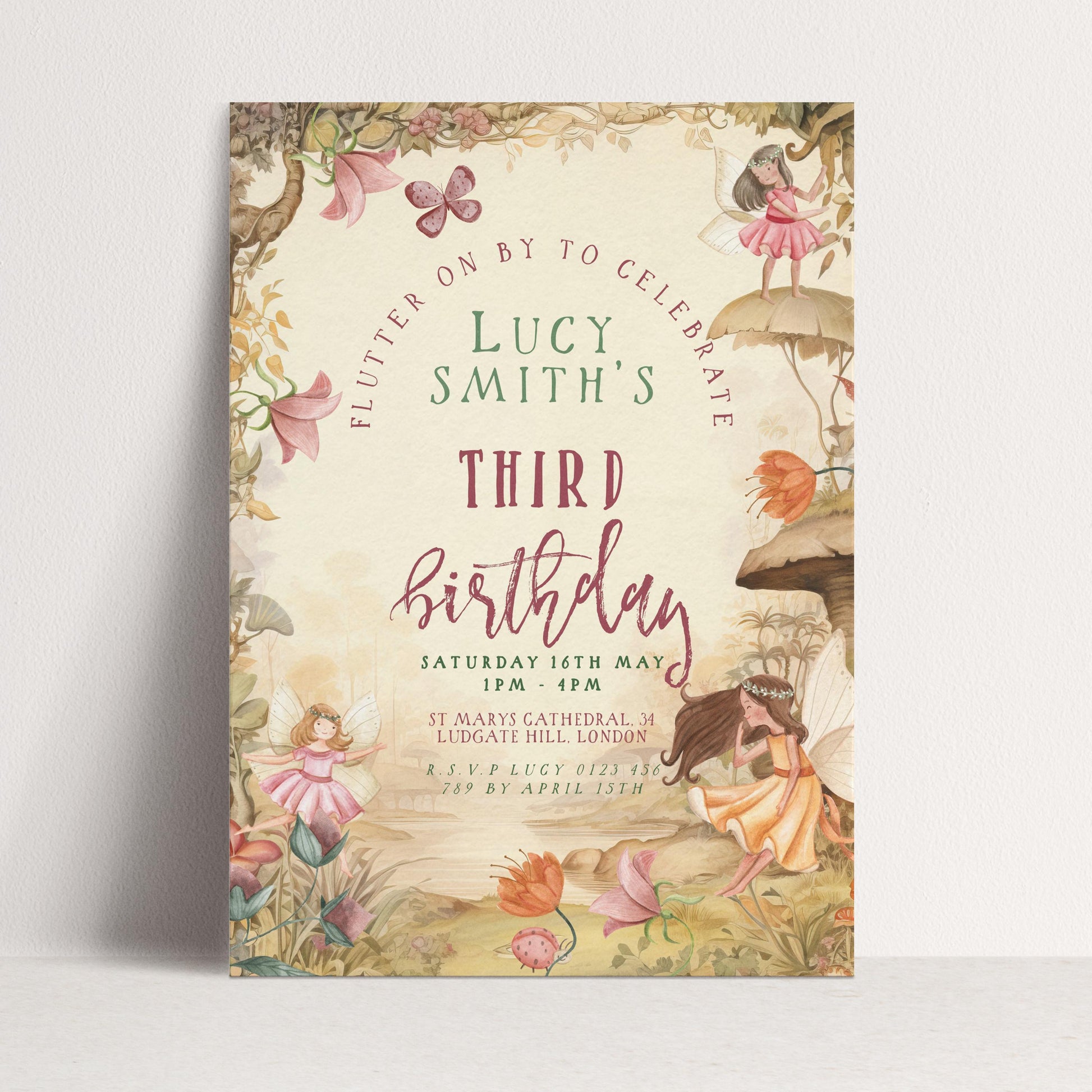 3rd Birthday Invitation Fairy Theme, Girls Fairy Party Invite, Magical Woodland Birthday, Kids Editable Template FY25