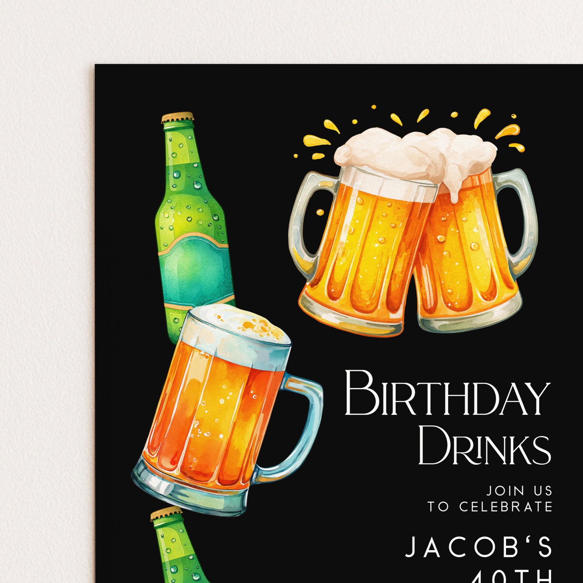 40th Birthday Drinks Invitation, Beer Birthday Party Invite for Him, Editable 40th Birthday Invitation, Adult Birthday Drinks Invite