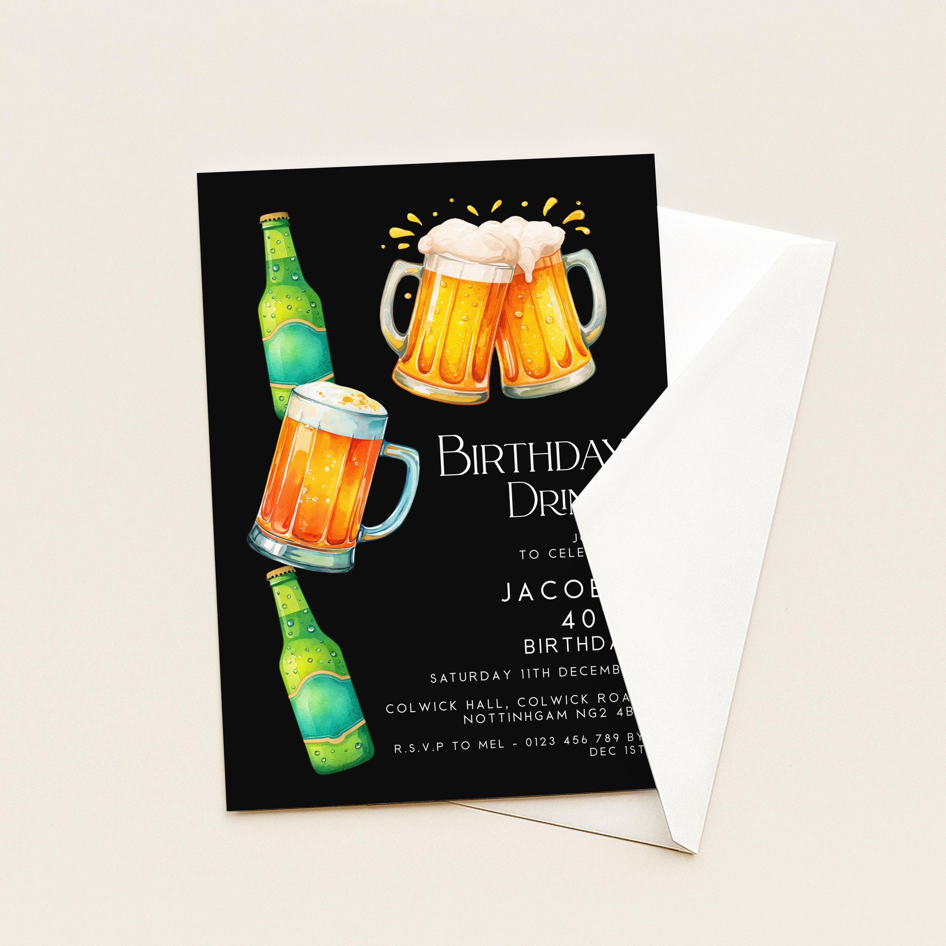 40th Birthday Drinks Invitation, Beer Birthday Party Invite for Him, Editable 40th Birthday Invitation, Adult Birthday Drinks Invite