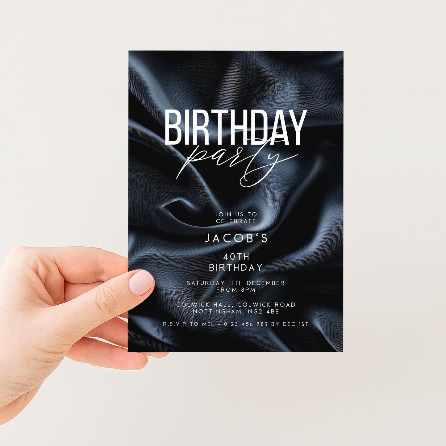 40th Birthday Invitation, Editable Black Party Invite, Men's Adult Invitation Template, Forty Birthday Printable Template