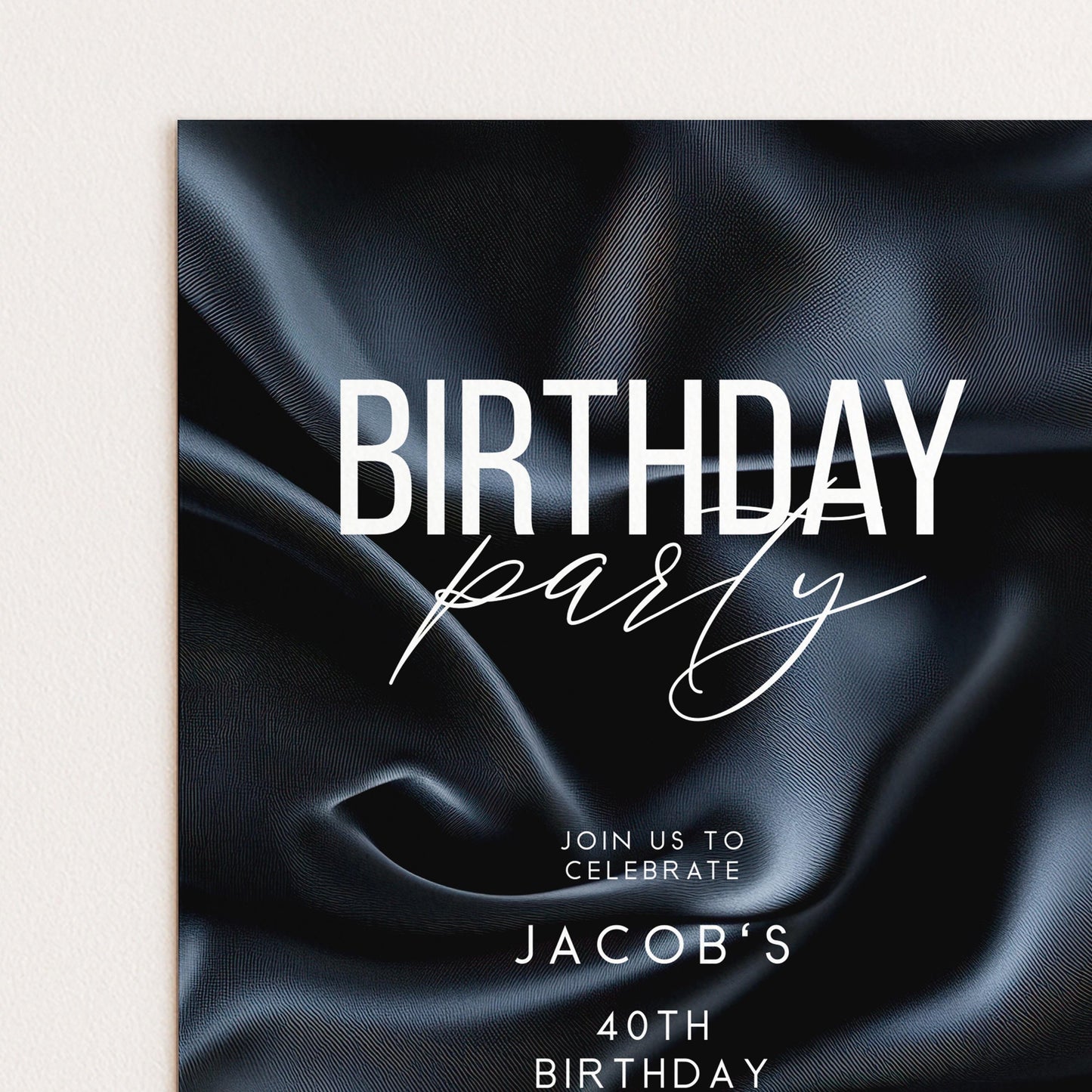 40th Birthday Invitation, Editable Black Party Invite, Men's Adult Invitation Template, Forty Birthday Printable Template