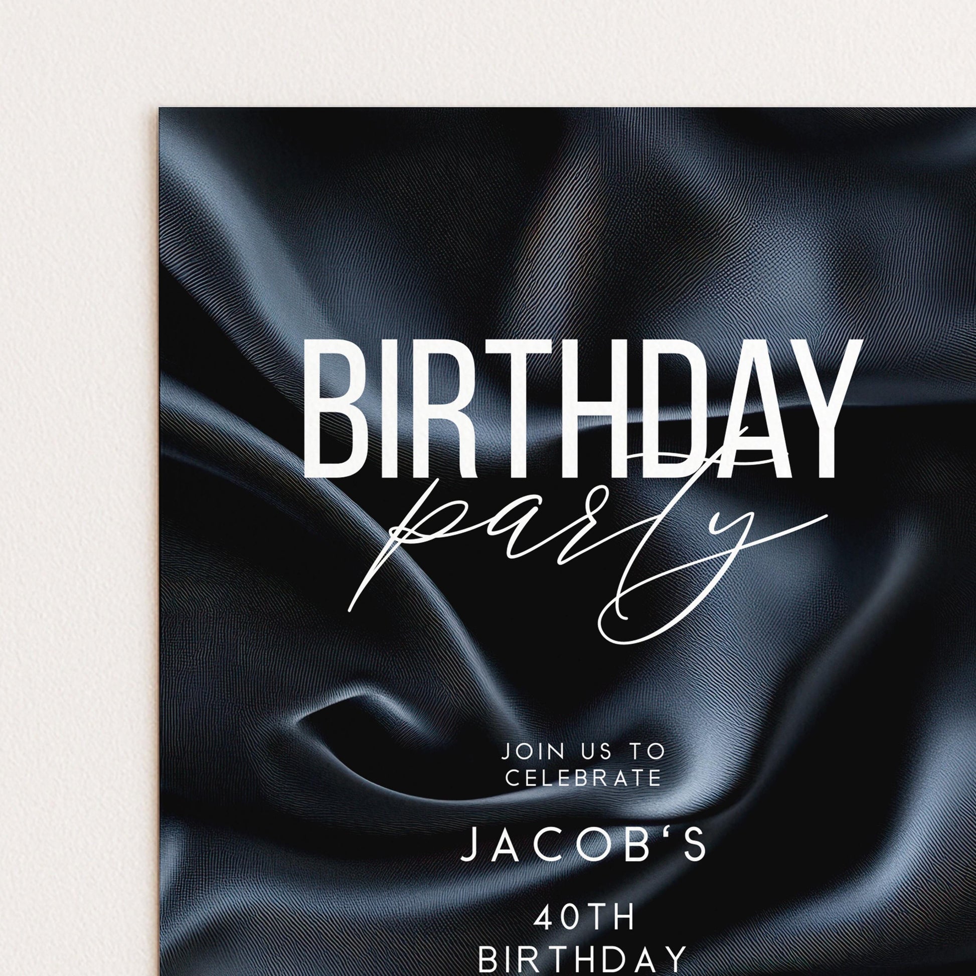 40th Birthday Invitation, Editable Black Party Invite, Men's Adult Invitation Template, Forty Birthday Printable Template