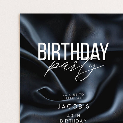 40th Birthday Invitation, Editable Black Party Invite, Men's Adult Invitation Template, Forty Birthday Printable Template