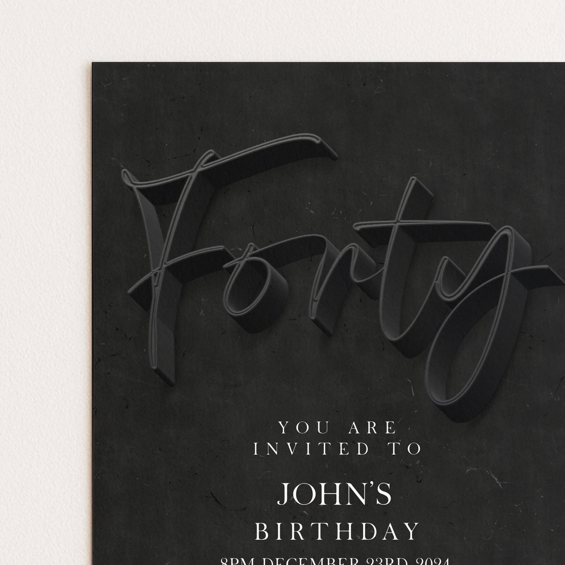 40th Birthday Invitation Editable 40th invite Black invitation Simple Elegant For Him or Her Instant Download Printable SE19