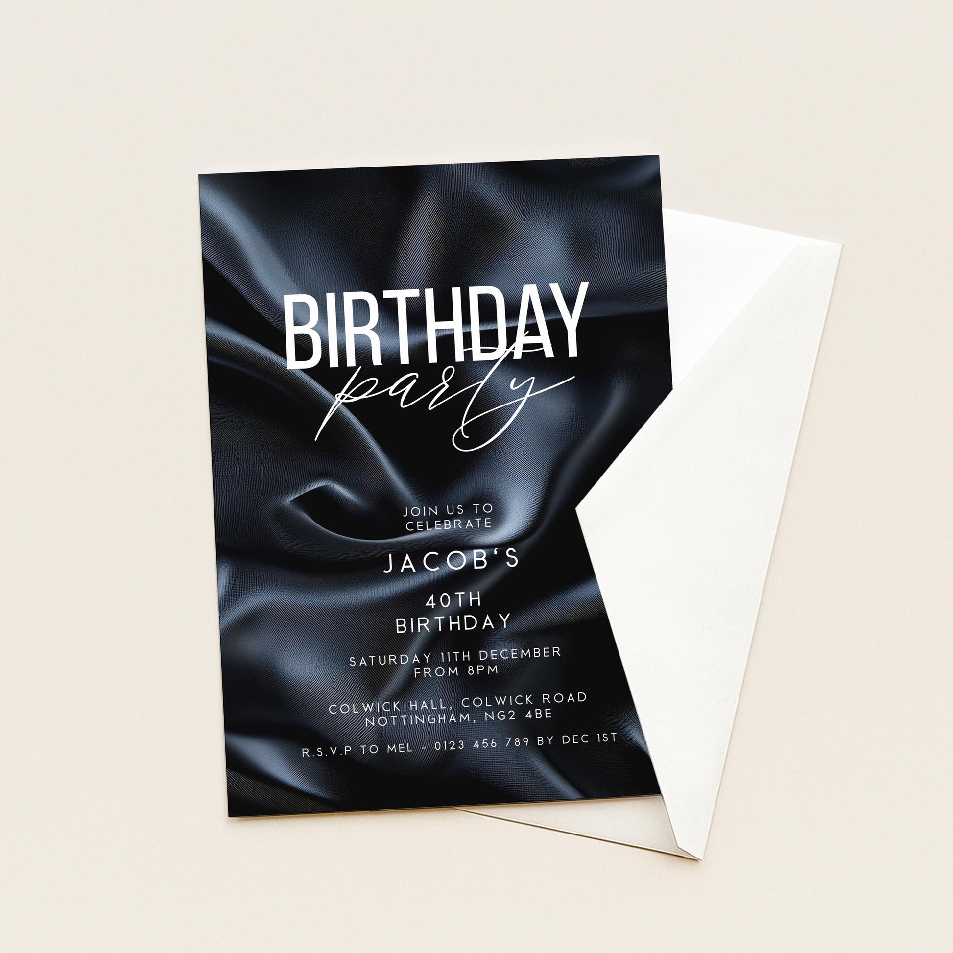40th Birthday Invitation, Editable Black Party Invite, Men's Adult Invitation Template, Forty Birthday Printable Template