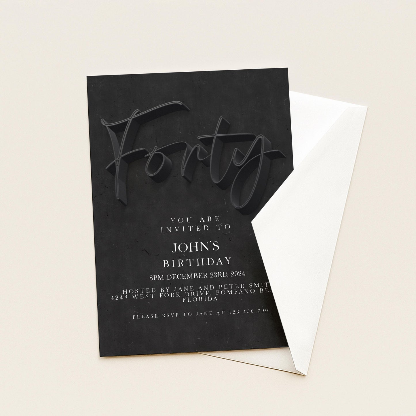40th Birthday Invitation Editable 40th invite Black invitation Simple Elegant For Him or Her Instant Download Printable SE19