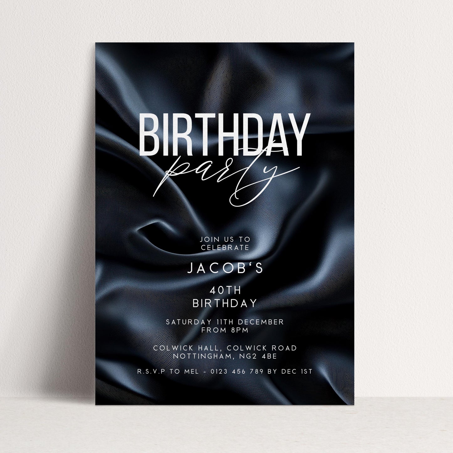 40th Birthday Invitation, Editable Black Party Invite, Men's Adult Invitation Template, Forty Birthday Printable Template