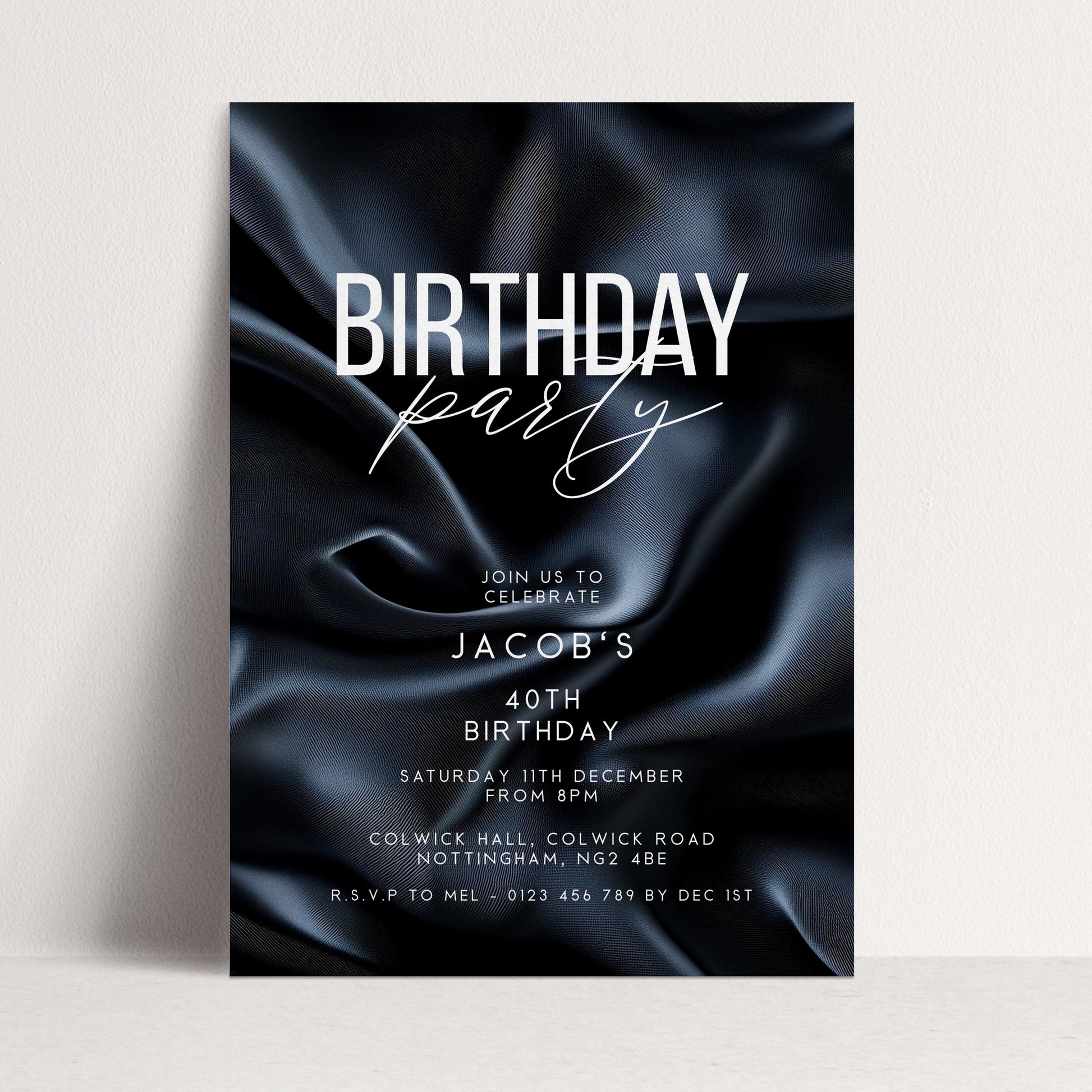 40th Birthday Invitation, Editable Black Party Invite, Men's Adult Invitation Template, Forty Birthday Printable Template