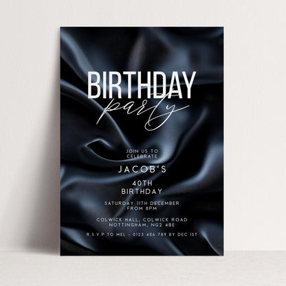 40th Birthday Invitation, Editable Black Party Invite, Men's Adult Invitation Template, Forty Birthday Printable Template