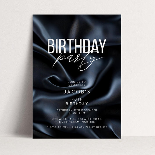 40th Birthday Invitation, Editable Black Party Invite, Men's Adult Invitation Template, Forty Birthday Printable Template