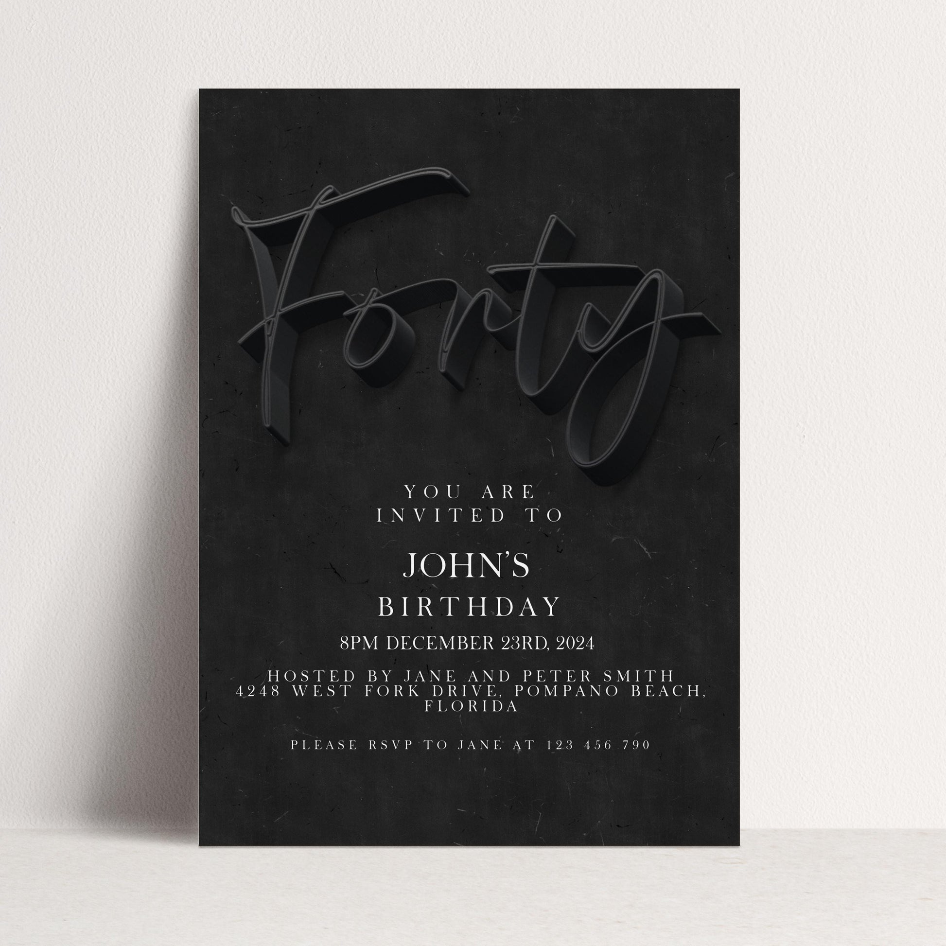 40th Birthday Invitation Editable 40th invite Black invitation Simple Elegant For Him or Her Instant Download Printable SE19