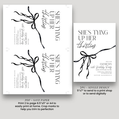 40th Birthday Invitation, Editable Tying Up Her Thirties Invite, Women's Adult Invitation Template, Black Bow Birthday Printable Template