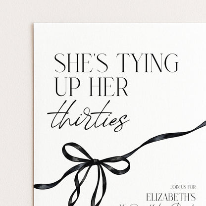 40th Birthday Invitation, Editable Tying Up Her Thirties Invite, Women's Adult Invitation Template, Black Bow Birthday Printable Template