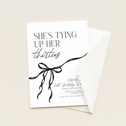 40th Birthday Invitation, Editable Tying Up Her Thirties Invite, Women's Adult Invitation Template, Black Bow Birthday Printable Template