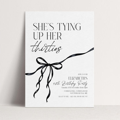 40th Birthday Invitation, Editable Tying Up Her Thirties Invite, Women's Adult Invitation Template, Black Bow Birthday Printable Template