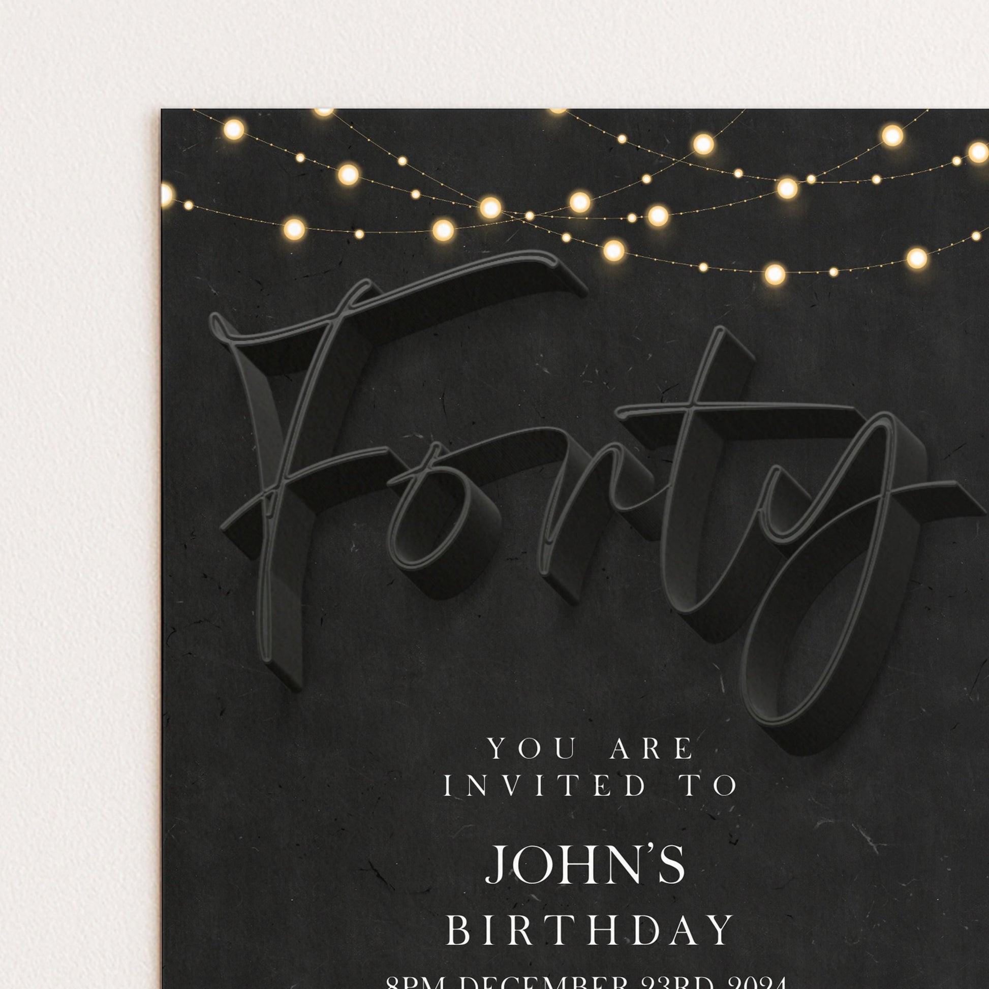 40th Birthday Invitation For Men, Editable Party Invite Template Black Simple Invitation Party Instant Download Printable SE19