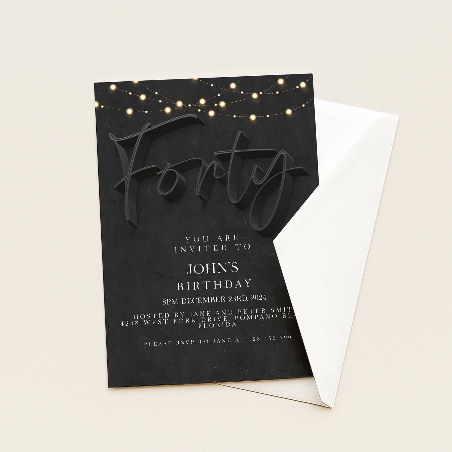 40th Birthday Invitation For Men, Editable Party Invite Template Black Simple Invitation Party Instant Download Printable SE19