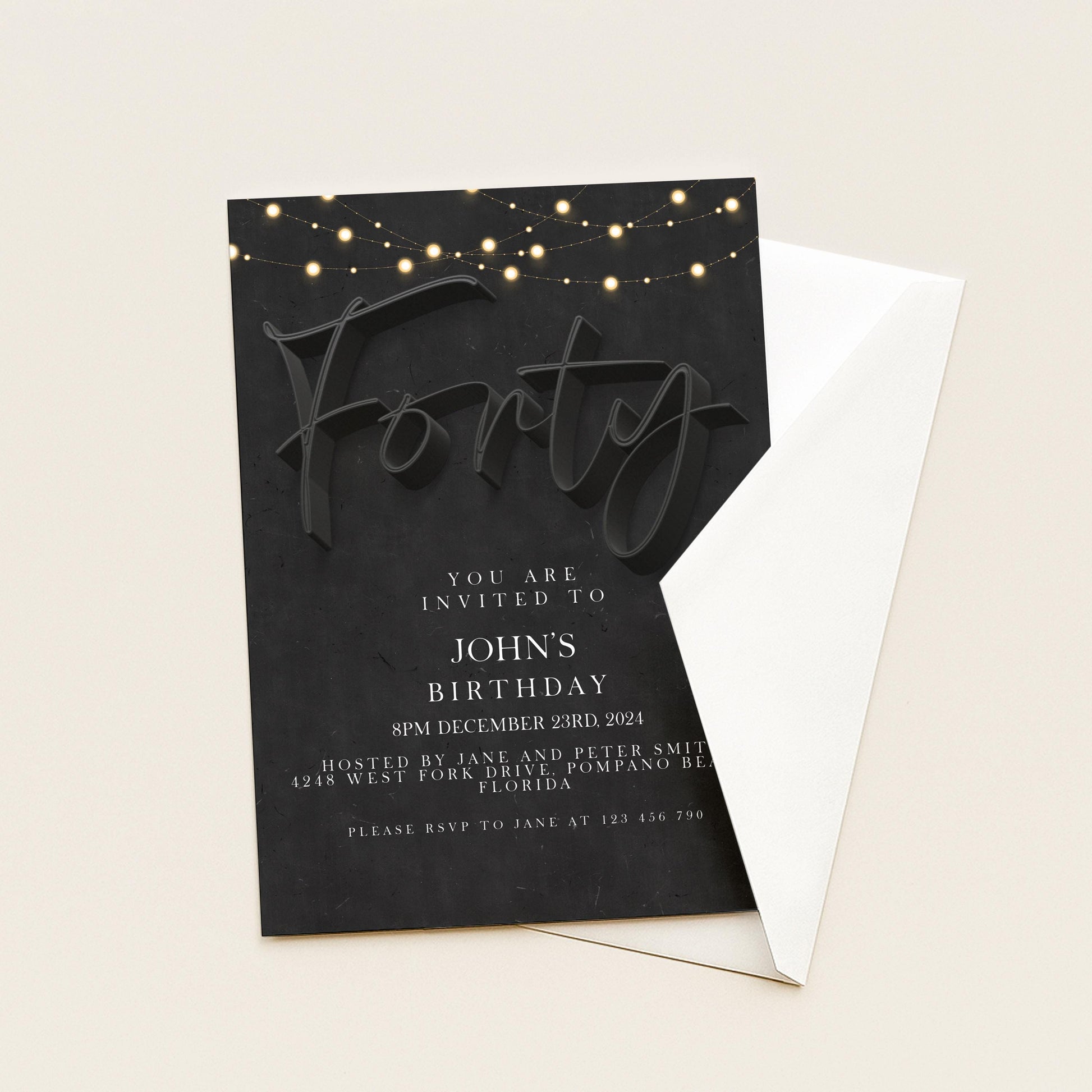 40th Birthday Invitation For Men, Editable Party Invite Template Black Simple Invitation Party Instant Download Printable SE19